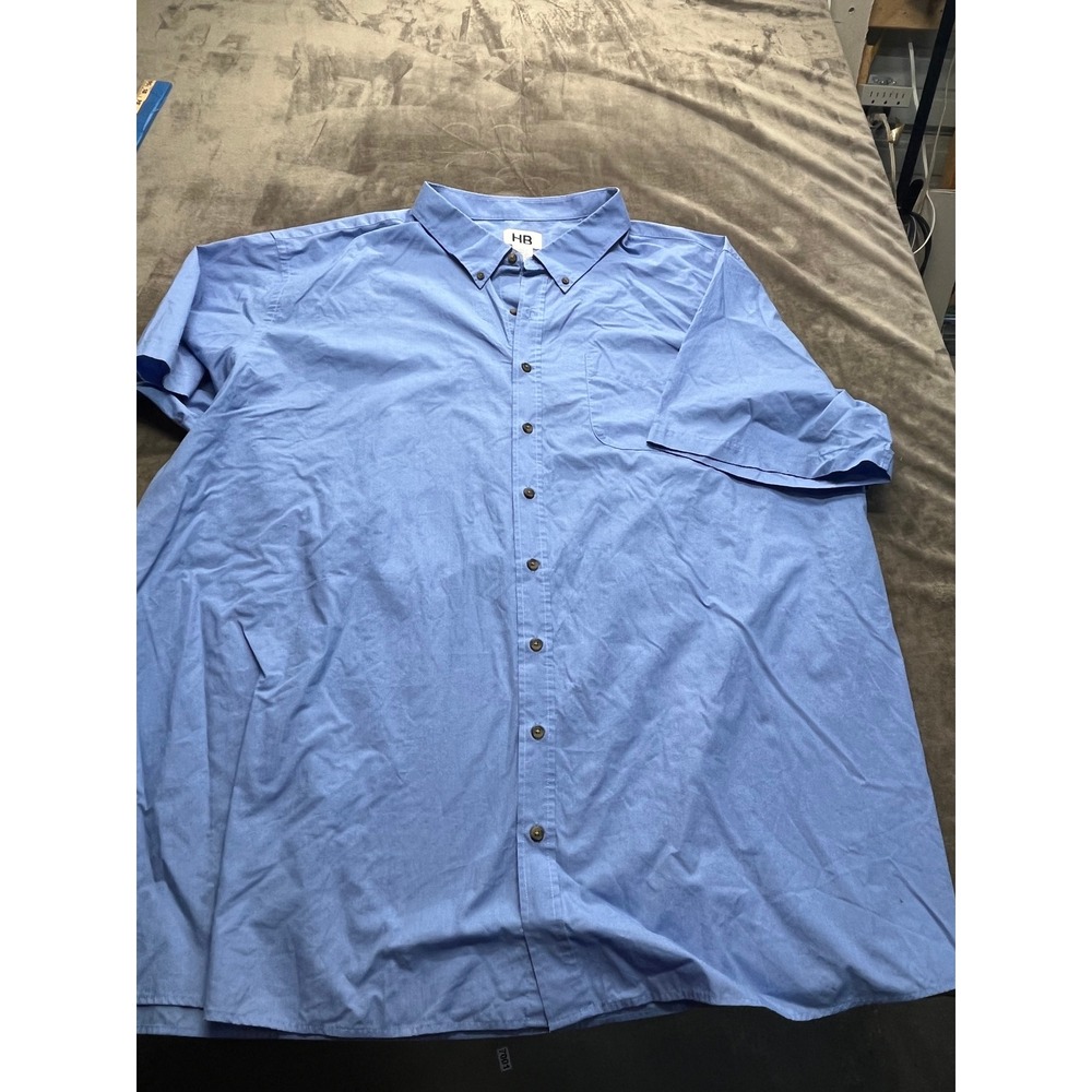 HB Mens Light‎ Blue Short Sleeve Button Down Shirt 5XLT Tall Chest Pocket